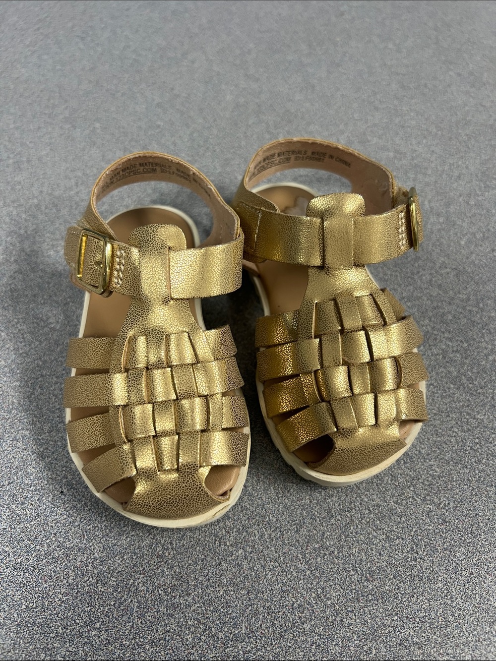 Gold Woven Kids Sandals with Buckle Closure
